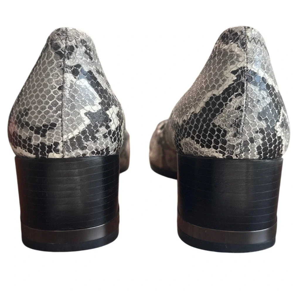 Tory Burch Claire Snake Embossed Python Block Heel Pumps Gray Black 8.5